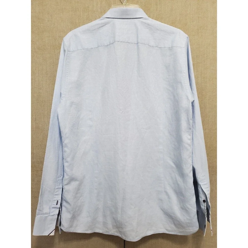 Ted Baker London Modern Fit Blue Flip Cuff Button-Down Long Sleeve Shirt Neck 16 - Picture 4 of 7
